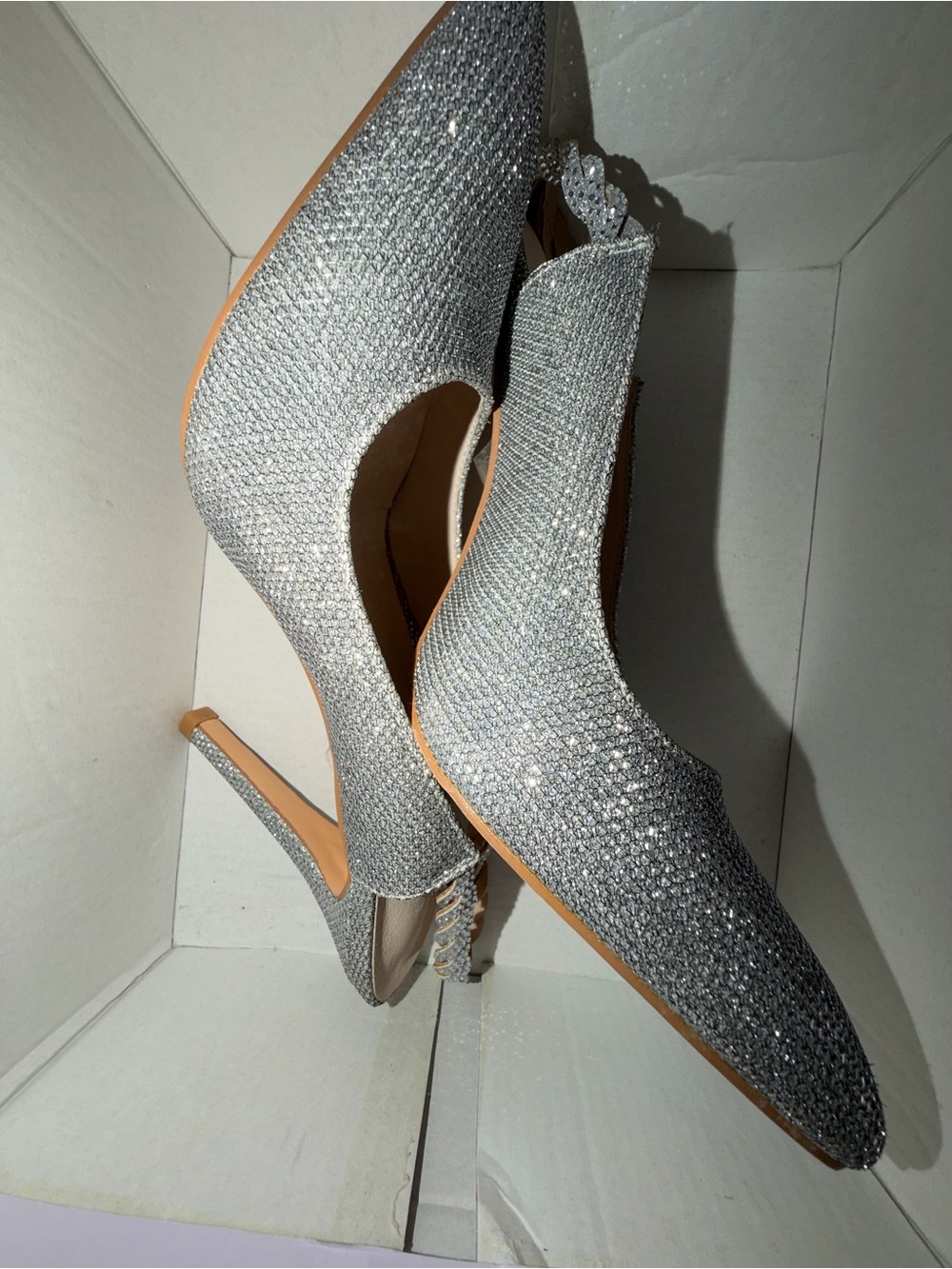 Olivia Miller Glittering Silver Pointed Slingback Heels